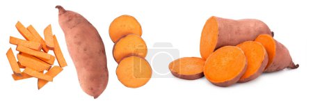 Süßkartoffel isoliert auf weißem Hintergrund Nahaufnahme. Ansicht von oben. flache Lage
