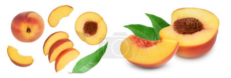 Photo for Ripe peach isolated on white background . Top view. Flat lay pattern, - Royalty Free Image