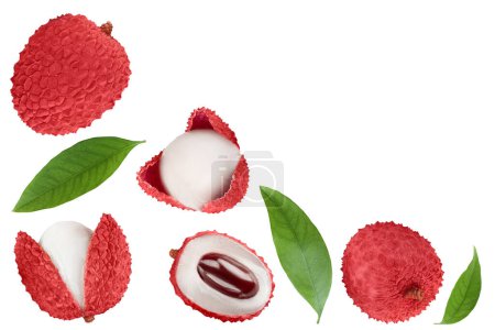 Photo for Lychee fruit isolated on white background with  full depth of field. Top view. Flat lay with copy space for your text. - Royalty Free Image