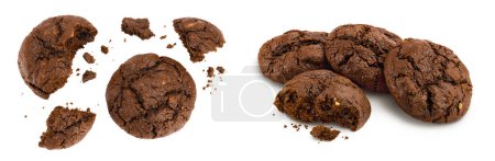 Photo for Chocolate cookies broken isolated on white background with full depth of field. Top view. Flat lay. - Royalty Free Image