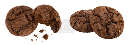 Photo for Chocolate cookies broken isolated on white background with full depth of field. Top view. Flat lay. - Royalty Free Image
