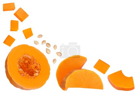Photo for Butternut squash slice isolated on white background with full depth of field. Top view with copy space for your text. Flat lay. - Royalty Free Image