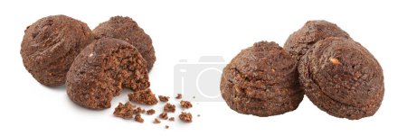 Photo for Chocolate cookie with kerob, banana, cashew, sunflower seeds and coconut paste isolated on white background with full depth of field. Healthy food, gluten-free, flour-free. - Royalty Free Image