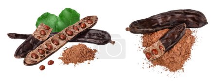 Photo for Carob pod and powder isolated on white background with full depth of field - Royalty Free Image