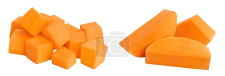 Photo for Butternut squash diced isolated on white background with  full depth of field. - Royalty Free Image