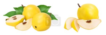 Photo for Fresh quince with half isolated on the white background with  full depth of field. - Royalty Free Image