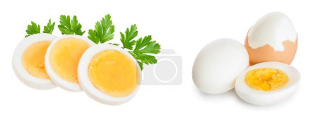 Photo for Boiled egg slice isolated on white background. - Royalty Free Image