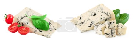 Blue cheese gorgonzola isolated on white background with full depth of field