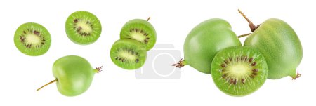 mini kiwi baby fruit or actinidia arguta isolated on white background with full depth of field. Top view. Flat lay.