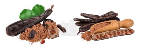 Photo for Carob pod and powder isolated on white background with full depth of field - Royalty Free Image