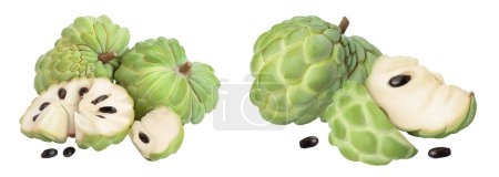Sugar apple or custard apple isolated on white background with full depth of field. Exotic tropical Thai annona or cherimoya fruit.
