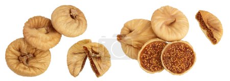 dried figs isolated on white background with full depth of field, Top view. Flat lay.