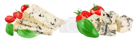 Blue cheese gorgonzola isolated on white background with full depth of field