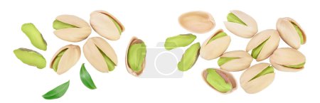 pistachio isolated on white background with full depth of field. Top view. Flat lay.