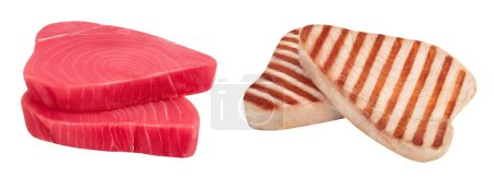 Photo for Fresh tuna fish fillet steak isolated on white background with full depth of field. - Royalty Free Image