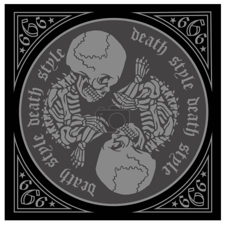 Téléchargez les illustrations : Signe gothique avec squelette mort-né, t-shirts design vintage grunge - en licence libre de droit