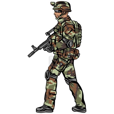 Illustration for Soldier in camouflage, with a gun - Royalty Free Image
