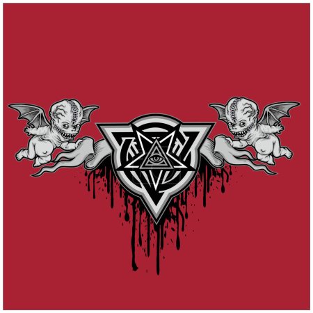 Téléchargez les illustrations : Signe occulte avec pentagramme et anges laids, t-shirts design vintage grunge - en licence libre de droit