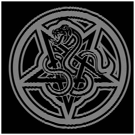 Téléchargez les illustrations : Signe occulte avec pentogramme et serpent, t-shirts design vintage grunge - en licence libre de droit