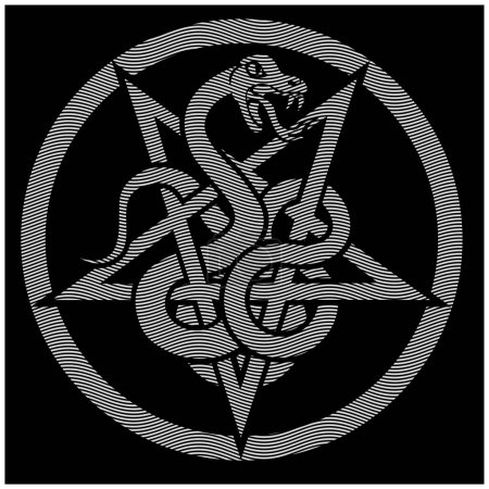 Téléchargez les illustrations : Signe occulte avec pentogramme et serpent, t-shirts design vintage grunge - en licence libre de droit