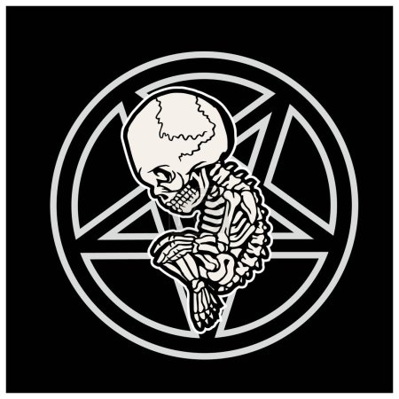Téléchargez les illustrations : Signe gothique avec squelette d'embrion, t-shirts design vintage grunge - en licence libre de droit