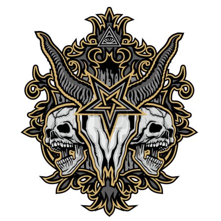Signe gothique avec crâne de chèvre, t-shirts design vintage grunge