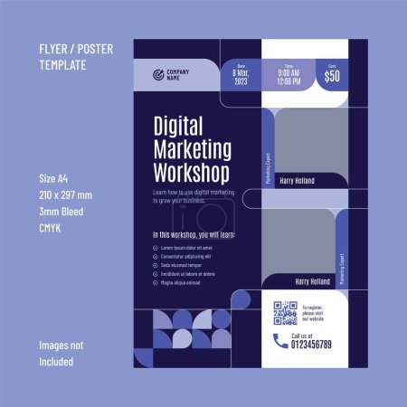 Illustration for Digital marketing online workshop flyer vector design template - Royalty Free Image