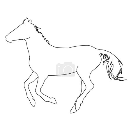 ilustración vectorial de una silueta negra de un caballo aislado sobre un fondo blanco. El tema de los deportes ecuestres, la ganadería y la medicina veterinaria