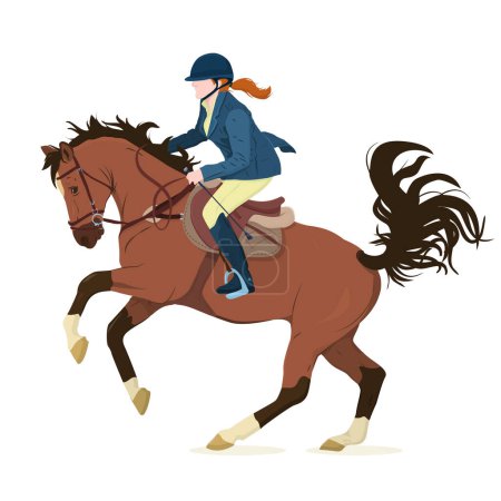 Illustration for Vector illustration of a jockey on a horse in a high jump. The theme of equestrian sports, training and animal husbandry. Isolated on a white background - Royalty Free Image