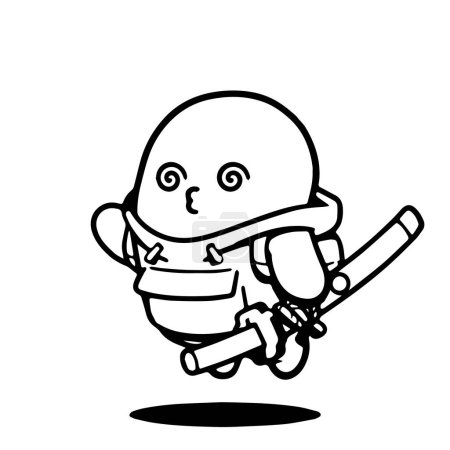 Jolie illustration vectorielle de personnage de haricots flottants portant des accessoires. Esquisse en noir et blanc pour la coloration