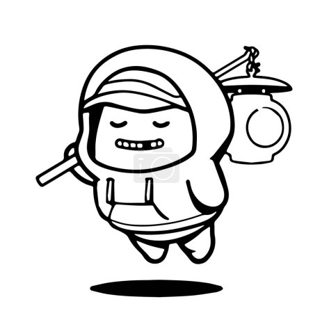 Jolie illustration vectorielle de personnage de haricots flottants portant des accessoires. Esquisse en noir et blanc pour la coloration