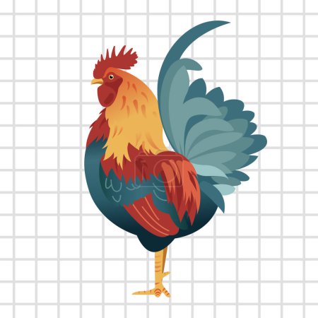 Chicken vector illustration. Simple rooster hand drawing isolated on white background. Animal farm collection