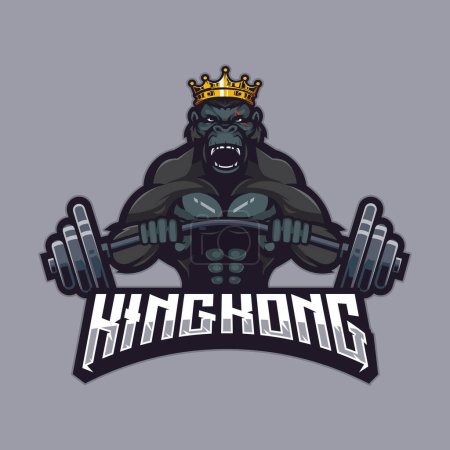 Illustration for Gorilla Kong sports mascot logo design illustration vector king fitness gym - Royalty Free Image