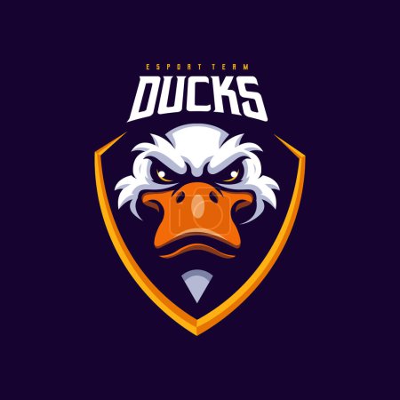 Téléchargez les illustrations : Duck head logo for sport or esport team. Ducks illustration design vector for gaming logos, badge, emblem, apparel, merchandise - en licence libre de droit