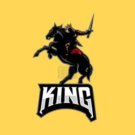 Illustration for King riding a black horse logo for sports teams and games - Royalty Free Image