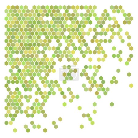 Green hexagons, halftone random background.