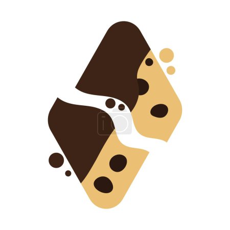 Cracked chocolate chip cookies coated with chocolate. Vector illustration.
