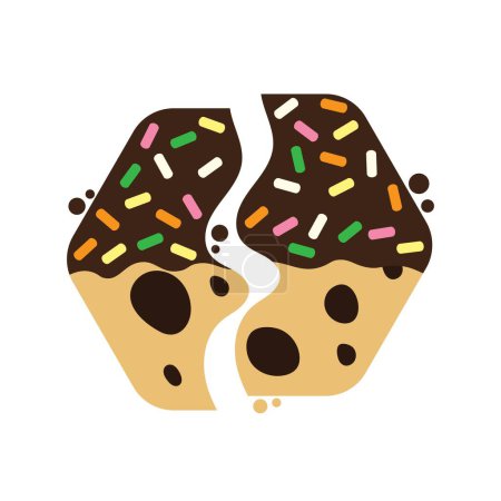 Cracked Chocolate Chip Cookies mit Schokolade und Zuckerflocken Cartoon überzogen. Vektorillustration.