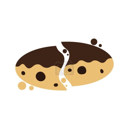 Cracked chocolate chip cookies coated with chocolate. Vector illustration.
