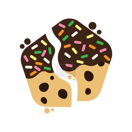Cracked chocolate chip cookies coated with chocolate and sugar flake cartoon. Vector illustration.