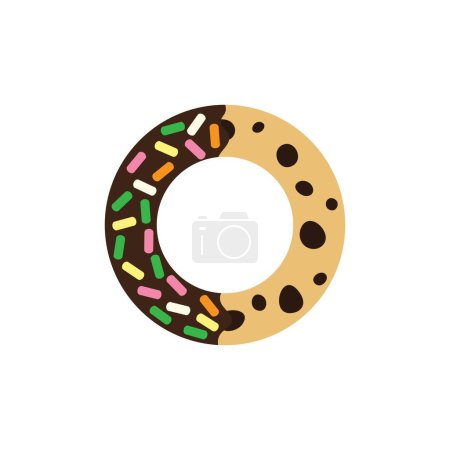 Cracked chocolate chip cookies coated with chocolate and sugar flake cartoon. Vector illustration.