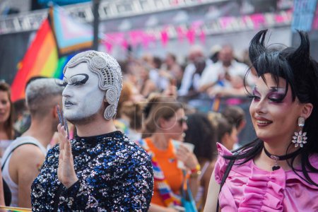 Photo for Munich, Germany, 24 June 2023: Portrait of two Drag Queens celebrating Gay Pride in Munich - Royalty Free Image