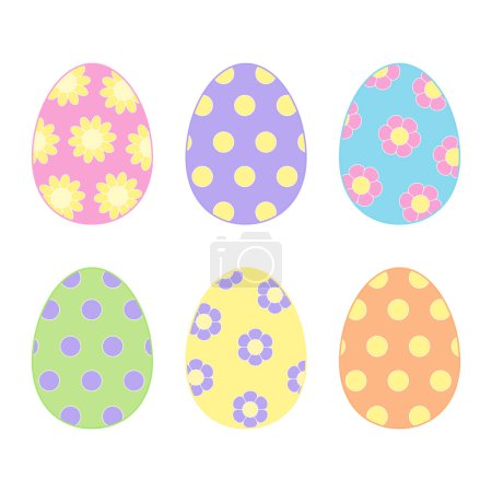 Set of colorful easter eggs with geometric and floral patterns in flat style. Vector illustration