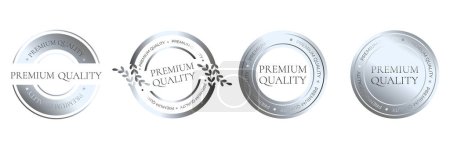 Premium quality products. Silver sticker, label, badge, icon and logo. Vector illustration