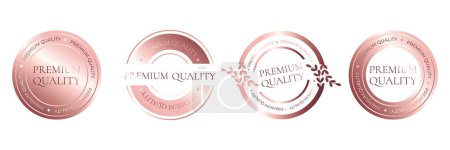 Premium quality products sticker, label, badge, icon and logo. Vector illustration  in rose gold color