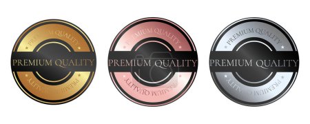 Set of golden, silver and rose gold colors sticker, label, badge, icon and logo. Premium quality products. Vector illustration