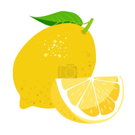 Fresh lemon fruit with leaves. Vector illustration isolated on a white background