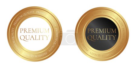 Sticker, étiquette, badge, icône et logo pour des produits de qualité supérieure. Illustration vectorielle en couleurs dorées et noires
