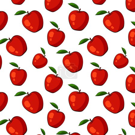 Seamless pattern with red apples on a white background. Vector illustration