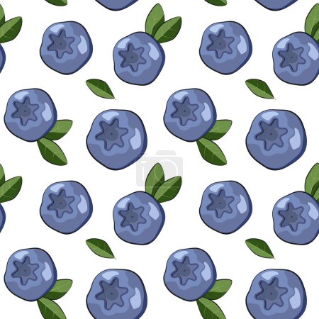 Seamless pattern with blueberries on a white background for fabric, wallpaper, wrapping paper, etc.